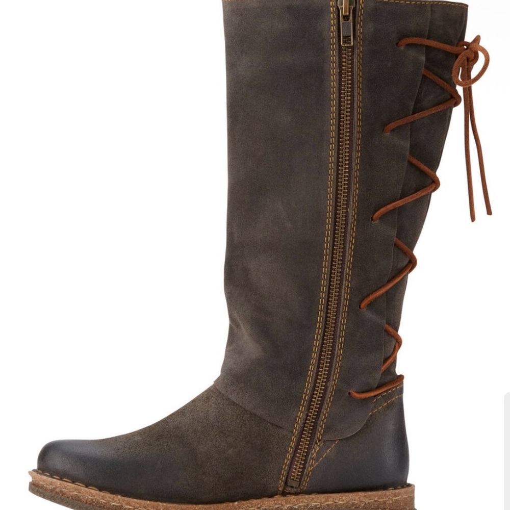 Born Sable Brown Knee-High Boots with suede lace up back, 7.5